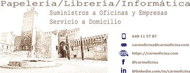 Logo de Carmoficina con fondo decorativo.